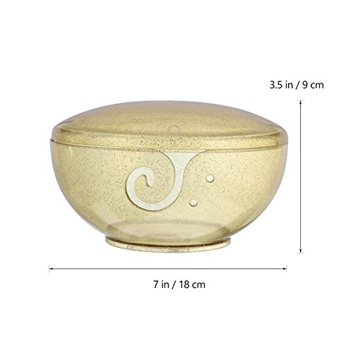 MILISTEN Plastic Yarn Bowl, Knitting Yarn Bowl with Hole, Clear Golden Yarn Holder for Knitting & Crocheting Yarn Ball Holder