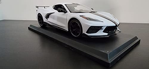 Maisto Diecast Cars 2020 Chevy Corvette Stingray C8 Coupe with High Wing White with Black Stripes 118 Diecast Model Car by 31455