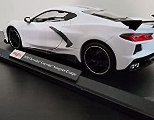 Maisto Diecast Cars 2020 Chevy Corvette Stingray C8 Coupe with High Wing White with Black Stripes 118 Diecast Model Car by 31455