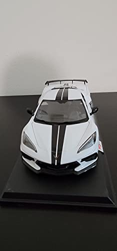 Maisto Diecast Cars 2020 Chevy Corvette Stingray C8 Coupe with High Wing White with Black Stripes 118 Diecast Model Car by 31455