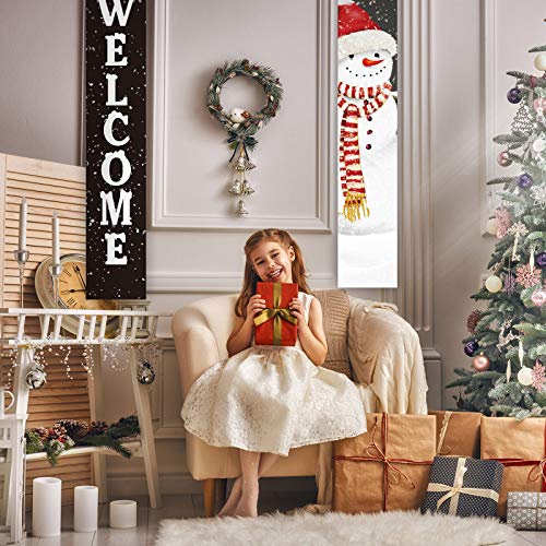 Christmas Door Banners Christmas Welcome Porch Sign Decorations Xmas Holiday Snowman Decor Banners for Indoor Outdoor Front Door Sign Garage Yard Wall Decorations