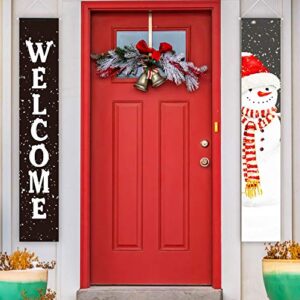 Christmas Door Banners Christmas Welcome Porch Sign Decorations Xmas Holiday Snowman Decor Banners for Indoor Outdoor Front Door Sign Garage Yard Wall Decorations