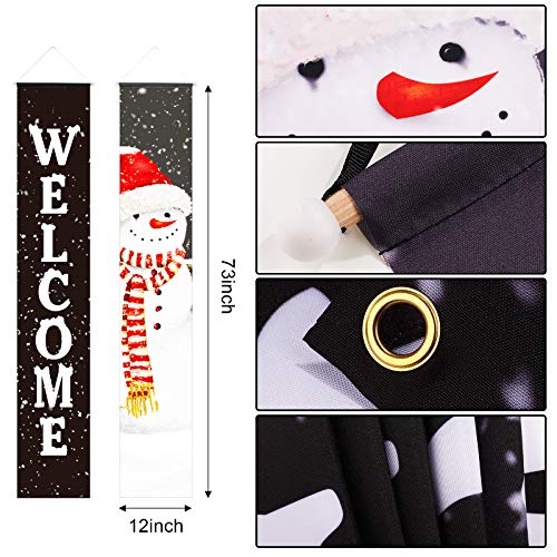 Christmas Door Banners Christmas Welcome Porch Sign Decorations Xmas Holiday Snowman Decor Banners for Indoor Outdoor Front Door Sign Garage Yard Wall Decorations