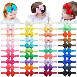 yxiang 40pcs baby headbands, 3.5″ newborn headband soft nylon headbands grosgrain ribbon baby bow elastic hairband for baby girl infant toddler (40 colors)