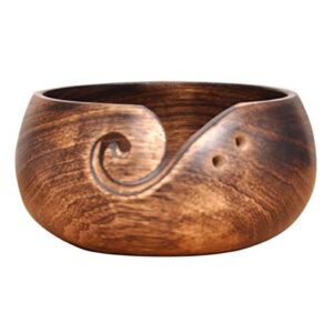 kitchen supplier wooden yarn bowl hand made by indian artisans with premium mango wood for knitting and crochet – with holes to keep knitting needles – christmas collection 2021