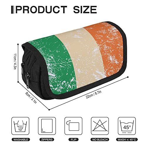 Ireland Retro Flag Large Capacity Pencil Case Multi-Slot Pencil Bag Portable Pen Storage Pouch with Zipper