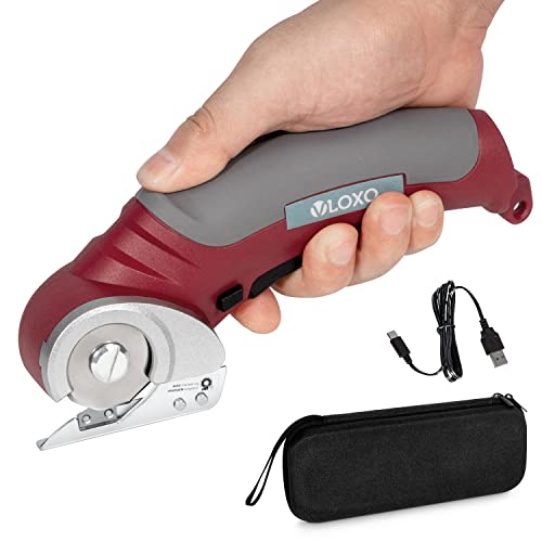 VLOXO Cordless Electric Scissors, Rotary Cutter for Fabric with Safety Lock, 4.2V Cardboard Cutter Multi-Cutting Tools, Rechargeable Powerful Fabric Cutter for Carpet Leather Felt with Storage Box