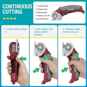 VLOXO Cordless Electric Scissors, Rotary Cutter for Fabric with Safety Lock, 4.2V Cardboard Cutter Multi-Cutting Tools, Rechargeable Powerful Fabric Cutter for Carpet Leather Felt with Storage Box
