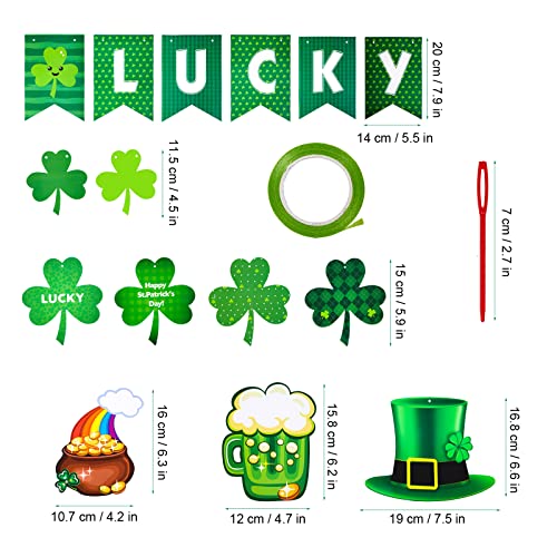 Happy St Patrick's Day Decorations, St. Patrick Day Banner Hanging Shamrock Swirls Clover Garland Green 'Lucky' Banner Party Favors Decorations Supplies for Home School Classroom