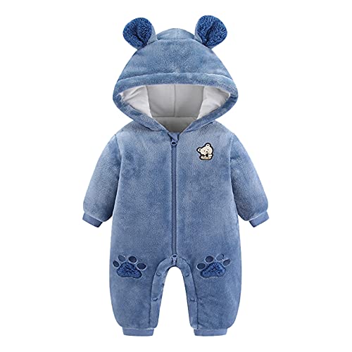 Newborn Baby Girl Boy Solid Cartoon Bear Velvet Hooded Jumpsuit Romper Clothes for Kids