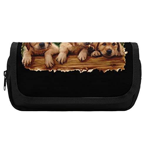 Golden Retriever Large Capacity Pencil Case Multi-Slot Pencil Bag Portable Pen Storage Pouch with Zipper