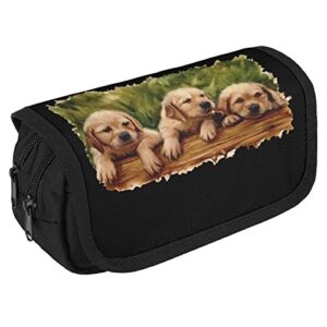 Golden Retriever Large Capacity Pencil Case Multi-Slot Pencil Bag Portable Pen Storage Pouch with Zipper