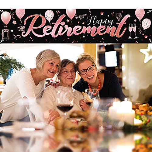 Happy Retirement Party Decoration Banner Rose Gold Retirement Wall Sign Large Fabric Retirement for Man Backdrop Retired Banner Party Booth Hanging Happy Retirement for Woman, 70.9 x 15.8 Inches