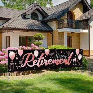 Happy Retirement Party Decoration Banner Rose Gold Retirement Wall Sign Large Fabric Retirement for Man Backdrop Retired Banner Party Booth Hanging Happy Retirement for Woman, 70.9 x 15.8 Inches