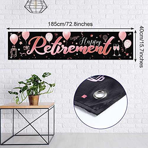 Happy Retirement Party Decoration Banner Rose Gold Retirement Wall Sign Large Fabric Retirement for Man Backdrop Retired Banner Party Booth Hanging Happy Retirement for Woman, 70.9 x 15.8 Inches