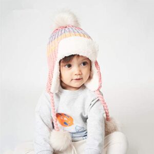 LLmoway Baby Girl Winter Hat Warm Earflap Beanie Fleece Lined Knit Cap Infant Pilot Pom Hat Pink