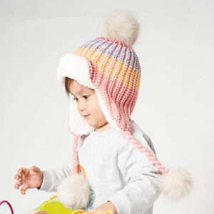LLmoway Baby Girl Winter Hat Warm Earflap Beanie Fleece Lined Knit Cap Infant Pilot Pom Hat Pink