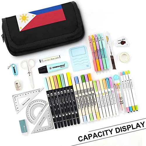 Flag of The Philippines Large Capacity Pencil Case Multi-Slot Pencil Bag Portable Pen Storage Pouch with Zipper