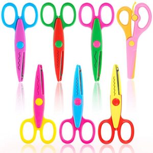 LovesTown Paper Edge Scissor Set, 6 Pcs Shape Scissors and 1 PCS Safe Scissors Designs Pattern Scissors Craft Art Scissors for DIY Photos Album Scrapbooking