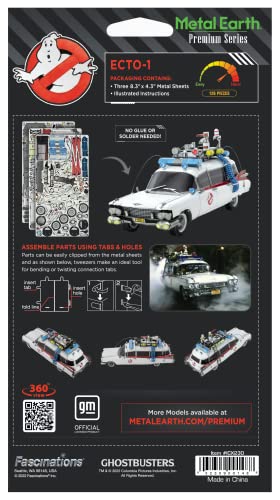 Fascinations Metal Earth Premium Series Ecto-1 Ghostbusters 3D Metal Model Kit Bundle with Tweezers