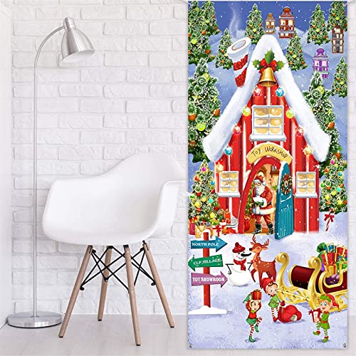 Christmas Door Decoration Fabric Santa Banner Snowy Winter House Backdrop North Pole Wall Scene Cover Christmas Photo Booth Wall Sign for Xmas Winter Holiday Wall Door Decoration (70.9 x 35.4 Inch)