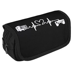 Gamer Heartbeat Funny Video Games Large Capacity Pencil Case Multi-Slot Pencil Bag Portable Pen Storage Pouch with Zipper