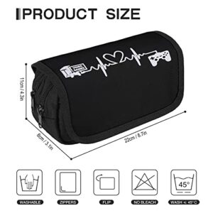 Gamer Heartbeat Funny Video Games Large Capacity Pencil Case Multi-Slot Pencil Bag Portable Pen Storage Pouch with Zipper