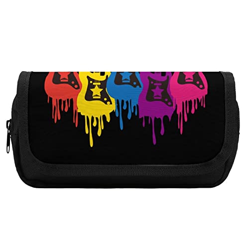 Colorful Guitar Large Capacity Pencil Case Multi-Slot Pencil Bag Portable Pen Storage Pouch with Zipper