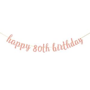innoru glitter happy 80th birthday banner – 80th anniversary sign banner – cheers to 80 years birthday party bunting decorations rose gold