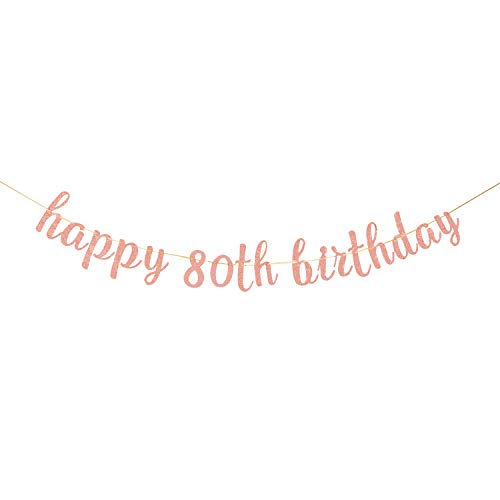 INNORU Glitter Happy 80th Birthday Banner - 80th Anniversary Sign Banner - Cheers to 80 Years Birthday Party Bunting Decorations Rose Gold