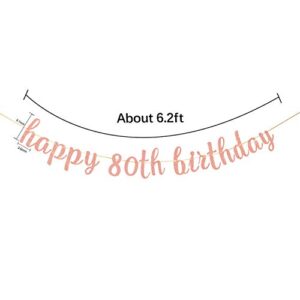 INNORU Glitter Happy 80th Birthday Banner - 80th Anniversary Sign Banner - Cheers to 80 Years Birthday Party Bunting Decorations Rose Gold