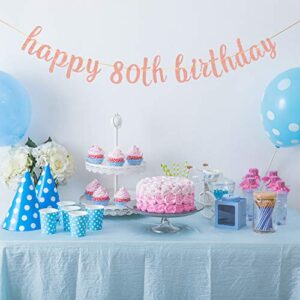 INNORU Glitter Happy 80th Birthday Banner - 80th Anniversary Sign Banner - Cheers to 80 Years Birthday Party Bunting Decorations Rose Gold