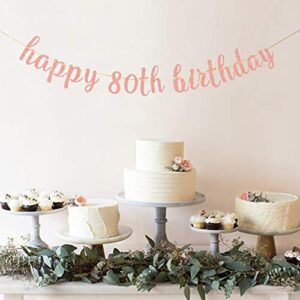 INNORU Glitter Happy 80th Birthday Banner - 80th Anniversary Sign Banner - Cheers to 80 Years Birthday Party Bunting Decorations Rose Gold