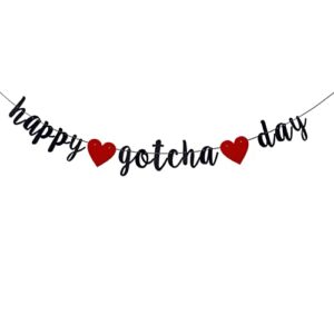 happy gotcha day banner,black glitter pre-strung pet party decorations supplies, dog cat gotcha party bunting garland