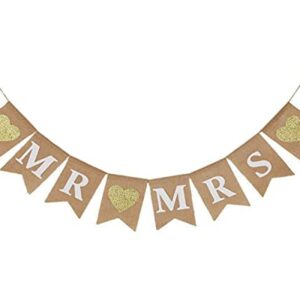 Shimmer Anna Shine Mr and Mrs Burlap Banner for Wedding Party Decorations