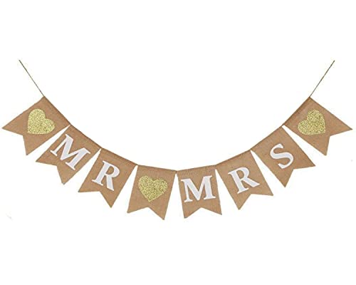 Shimmer Anna Shine Mr and Mrs Burlap Banner for Wedding Party Decorations