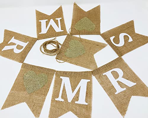 Shimmer Anna Shine Mr and Mrs Burlap Banner for Wedding Party Decorations