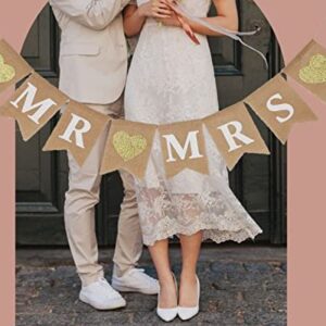 Shimmer Anna Shine Mr and Mrs Burlap Banner for Wedding Party Decorations