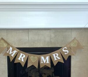 Shimmer Anna Shine Mr and Mrs Burlap Banner for Wedding Party Decorations