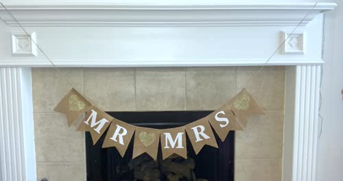 Shimmer Anna Shine Mr and Mrs Burlap Banner for Wedding Party Decorations