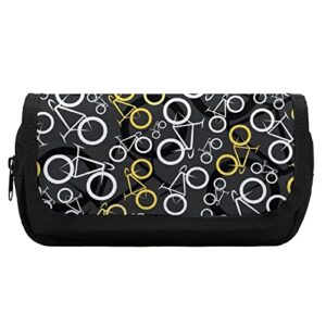 Bike Bicycles Pattern Large Capacity Pencil Case Multi-Slot Pencil Bag Portable Pen Storage Pouch with Zipper