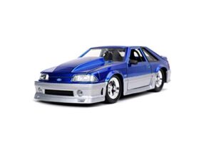 jada toys bigtime muscle 1:24 1989 ford mustang gt die-cast car blue silver, toys for kids and adults