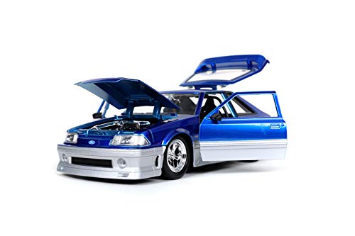 Jada Toys Bigtime Muscle 1:24 1989 Ford Mustang GT Die-cast Car Blue Silver, Toys for Kids and Adults