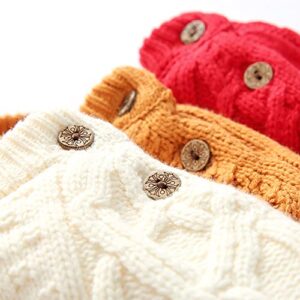 Newborn Baby Boys Girls Sweater Romper Long Sleeve Knitted Jumpsuit Outfit with Warm Hat Set (12-24 Months) Cream