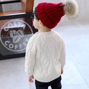 Newborn Baby Boys Girls Sweater Romper Long Sleeve Knitted Jumpsuit Outfit with Warm Hat Set (12-24 Months) Cream