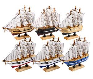 dedoot wooden sailboat 6 pack miniature sailboat model ship nautical decor tabletop decorative ornament for ocean theme home decor, 5.5x5x1.2 inch
