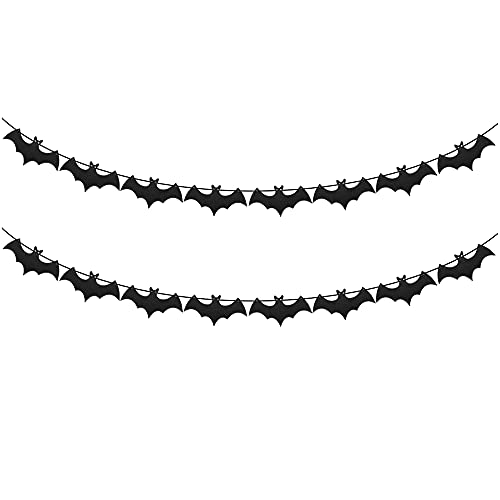 SaktopDeco 2 Pack Bat Garland Black Glittery Halloween Bats for Halloween Party Decoration