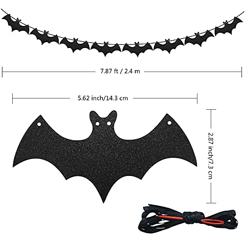 SaktopDeco 2 Pack Bat Garland Black Glittery Halloween Bats for Halloween Party Decoration