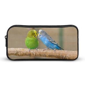 parakeets love-birds parrots on branch teen adult pencil case large capacity pen pencil bag durable storage pouch