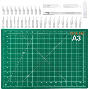 audab 18″ x 12″ self-healing cutting mat and craft knife kit with 30pcs hobby blades art knife for craft, sewing, fabric, quilting, scrapbooking project